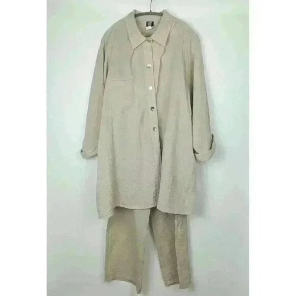 Gump's Women's Two Piece Pant Set Beige Linen Look Size XL #45 - Picture 1 of 7